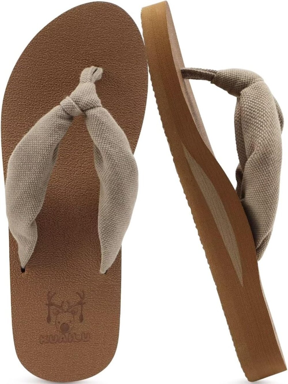 Women Caramel Yoga Mat Arch Support Flip Flops Fabric Strap Knotted Thong Sandal